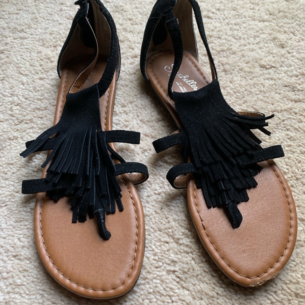 Seychelles Black Fringe Sandals